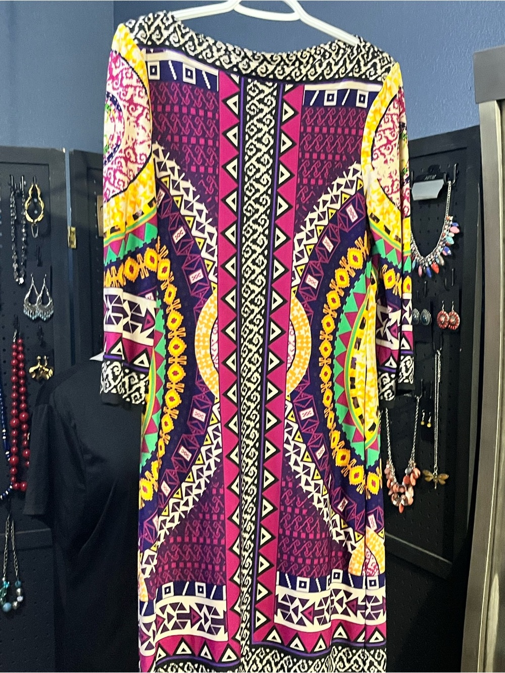 Colorful Geometric Long-Sleeve Dress - Purple Multi